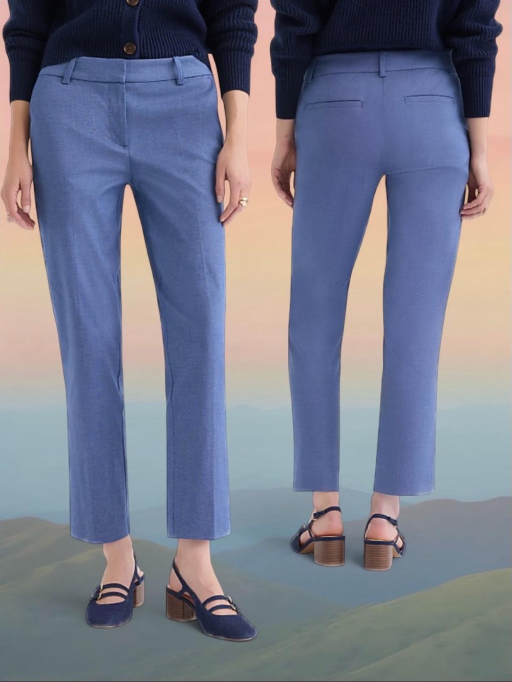 LOFT Curvy Riviera Slim Mid-Rise Cropped Dress Pants in Slate Blue